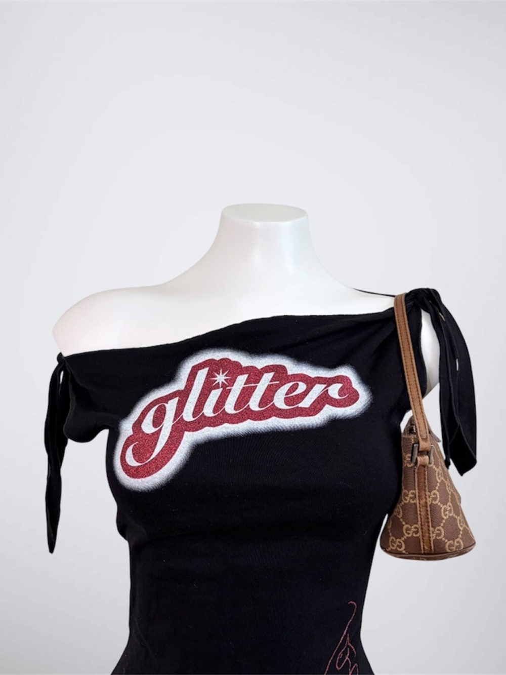 VTG Y2K Baby Phat “Glitter” Graphic Shoulder Tie Top - Picture 2 of 7